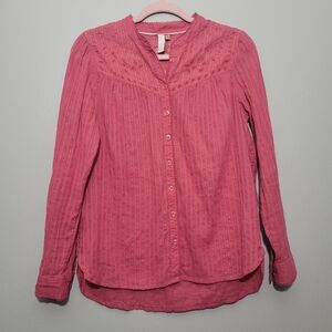 Anthropologie Pilcro Pink Metallic Flower Button Up Top- 6